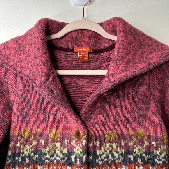 Petite Sm Sundance 100% Lambswool Fair Isle Cardigan Longline Shawl Collar Boho - Picture 4 of 8